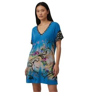 ETRO Women’s Y2K Art Print Blue Short Sleeve vneck Mini Dress